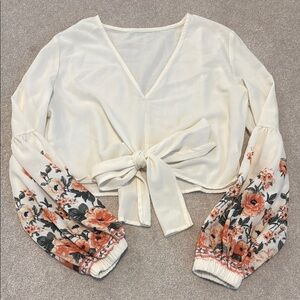 Floral Sleeve Cream Blouse